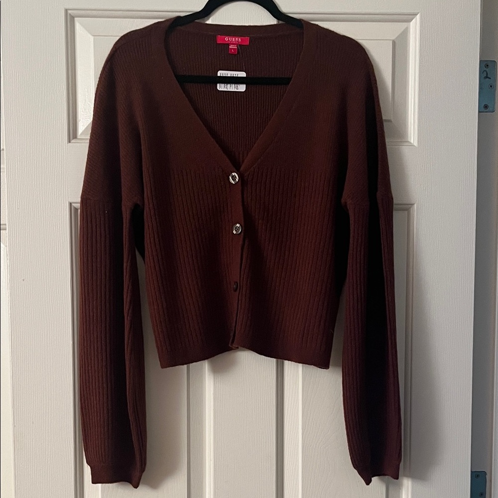 Guess Chocolate Brown V-Neck Cardigan